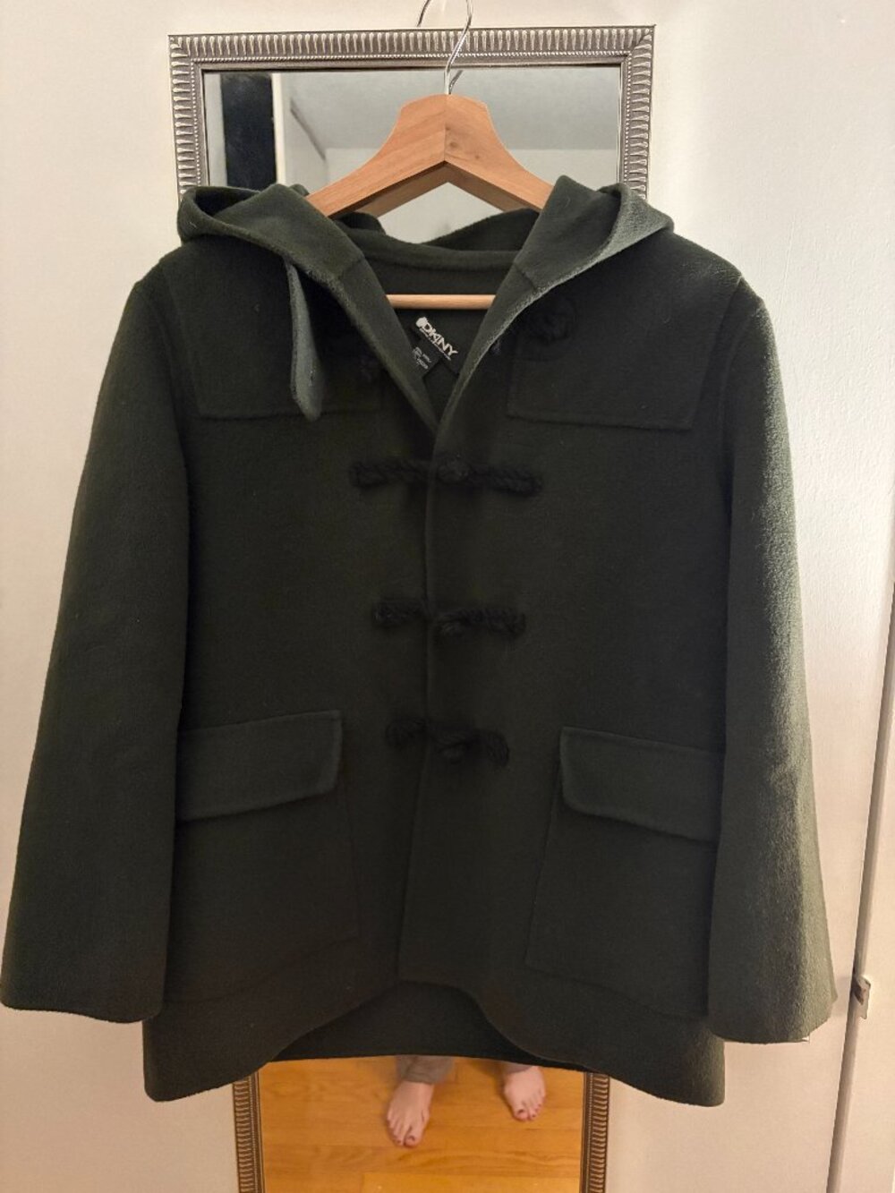 Vintage DKNY Olive/Forest Green Wool Angora Toggle Coat with Hood Women's size 6
